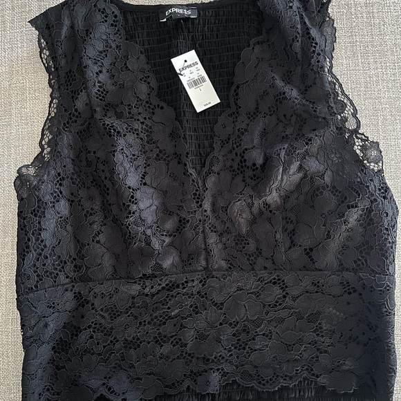 Express Black Floral Lace Top - Picture 1 of 2